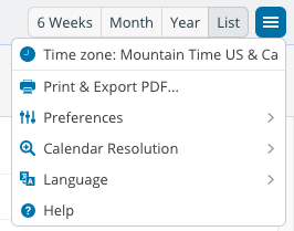 Click on the upper right menu button of the calendar view.